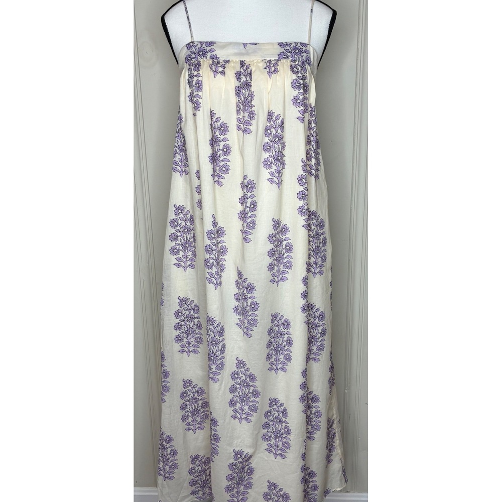 NWT J Crew Floaty Midi Dress Block Print Cotton Voile Purple Cream Beach Boho